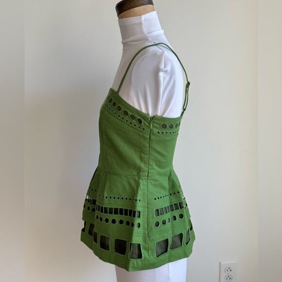 ANTHROPOLOGIE MAEVE SEABORNE CORSET PEPLUM TANK GREEN EYELETTE SIZE 0 - Picture 5 of 8
